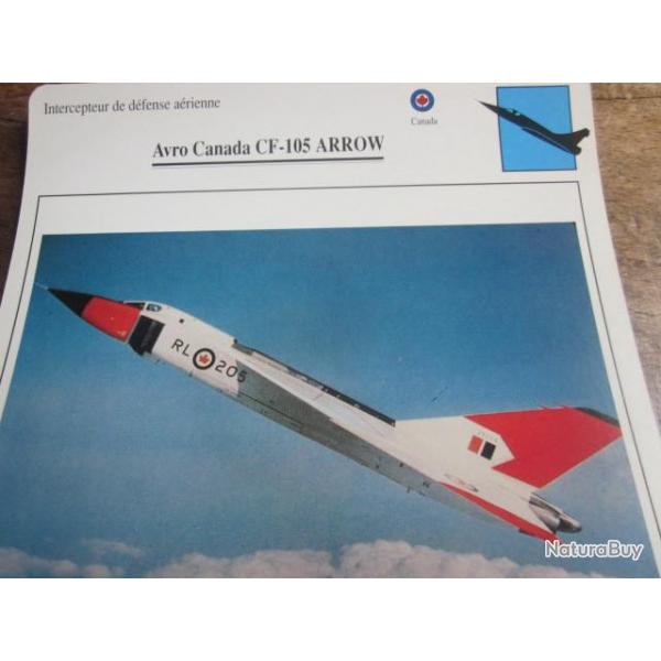 FICHE  AVIATION  TYPE  CHASSEUR  INTERCEPTEUR  DEFENSE AERIENNE  /  AVRO CANADA CF 105 ARROW