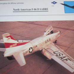 FICHE  AVIATION  TYPE  CHASSEUR  INTERCEPTEUR  DEFENSE AERIENNE  /  NORTH AMERICAN F 86 D SABRE  USA