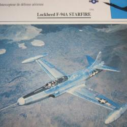FICHE  AVIATION  TYPE  CHASSEUR  INTERCEPTEUR  DEFENSE AERIENNE  /  LOCKHEED F 94A STARFIRE  USA