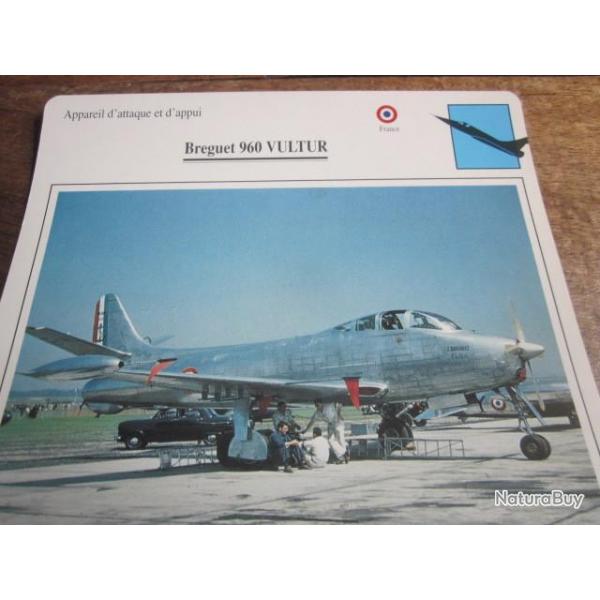 FICHE  AVIATION  TYPE APPAREIL D ATTAQUE ET D APPUI /  BREGUET 960 VULTUR  FRANCE