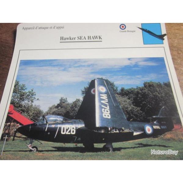 FICHE  AVIATION  TYPE APPAREIL D ATTAQUE ET D APPUI /  HAWKER  SEA HAWK   G BRETAGNE