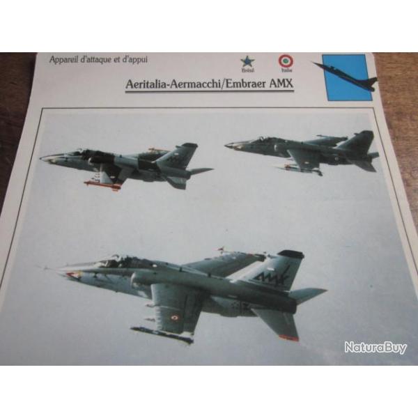 FICHE  AVIATION  TYPE APPAREIL D ATTAQUE ET D APPUI / AERITALIA AERMACCHI / EMBRAER AMX