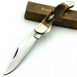 Couteau de Chasse Pliant Manche Os Lame Acier 440 Linerlock Rough Rider RR854