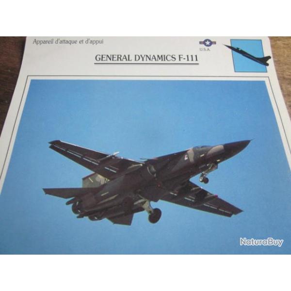 FICHE  AVIATION  TYPE APPAREIL D ATTAQUE ET D APPUI / GENERAL DYNAMICS F 111  USA