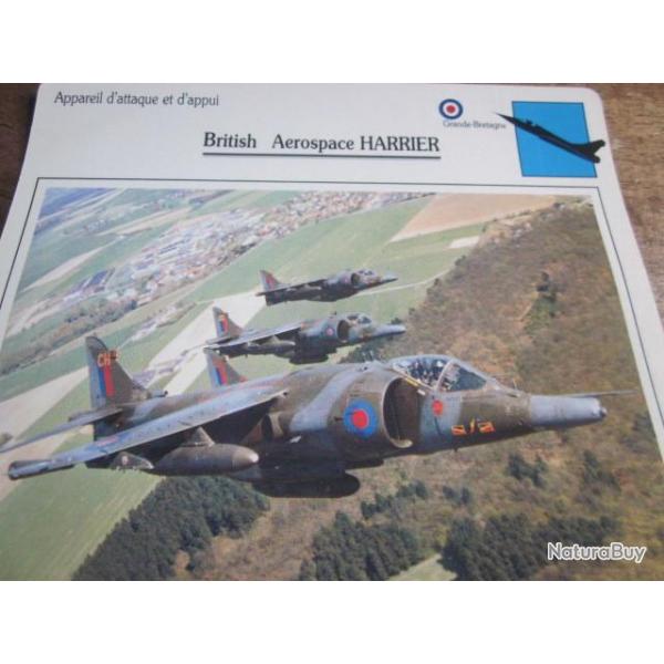 FICHE  AVIATION  TYPE APPAREIL D ATTAQUE ET D APPUI / BRITISH AEROSPACE HARRIER  G BRETAGNE