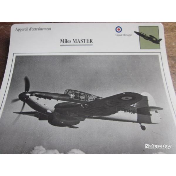 FICHE  AVIATION  TYPE  APPAREIL  D ENTRAINEMENT   /  MILES MASTER  G BRETAGNE