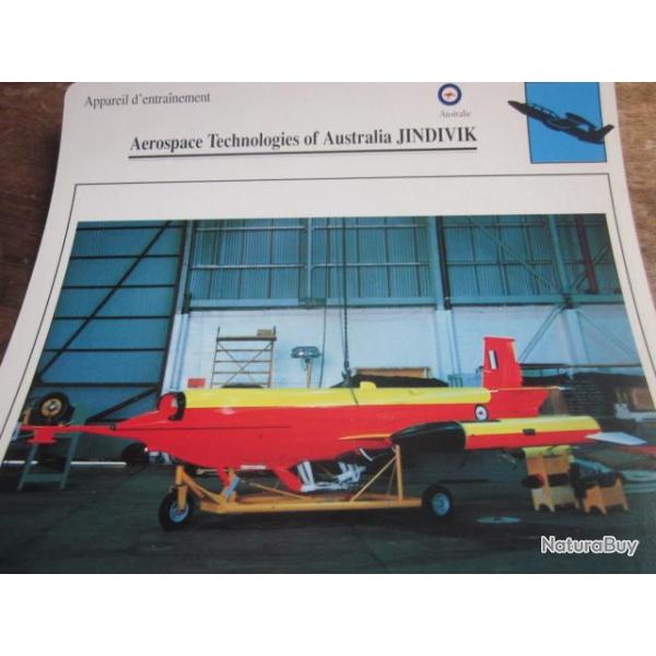 FICHE  AVIATION  TYPE  APPAREIL  D ENTRAINEMENT   /  AEROSPACE JINDIVIK  AUSTRALIE