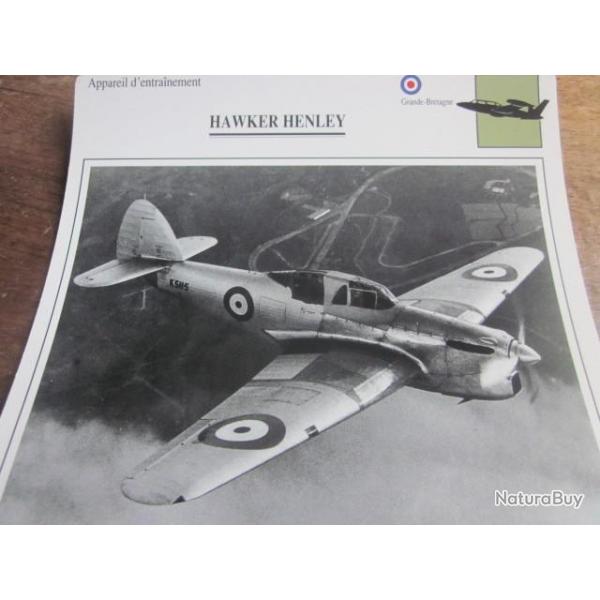 FICHE  AVIATION  TYPE  APPAREIL  D ENTRAINEMENT   /  HAWKER HENLEY G BRETAGNE