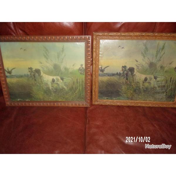 paire de chromolithographies sur la chasse