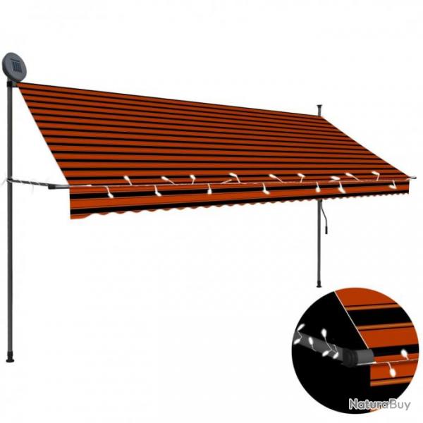 Store Auvent manuel rtractable avec LED 250 cm Orange et marron 145881