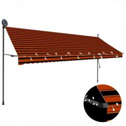 Store Auvent manuel rétractable avec LED 400 cm Orange et marron 145882