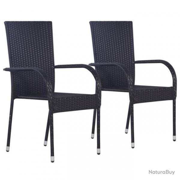 Chaises empilables d'extrieur 2 pcs Rsine tresse Noir