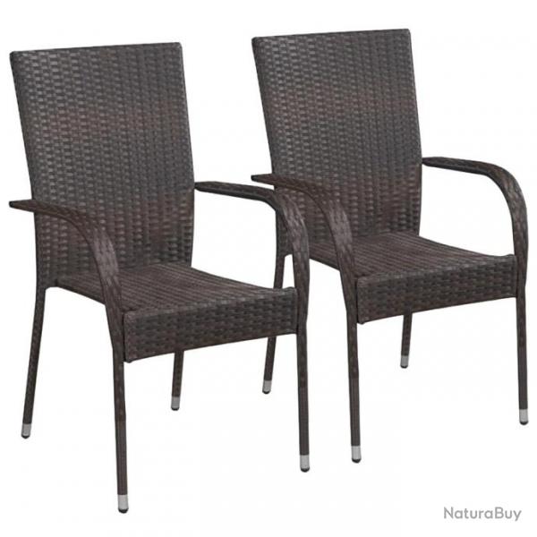 Chaises empilables d'extrieur 2 pcs Rsine tresse Marron 44237