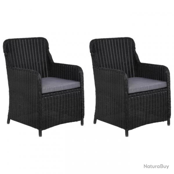 2 pcs Chaises d'extrieur avec coussins Rsine tresse Noir 44146