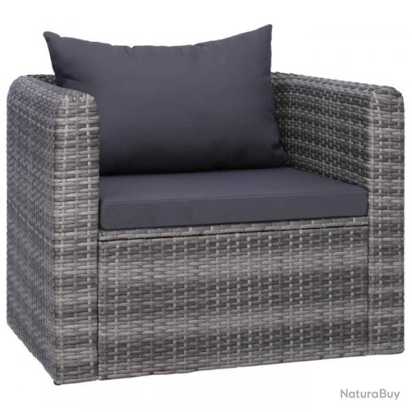 Chaise de jardin avec coussin et oreiller Rsine tresse Gris 44161