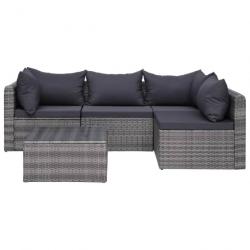 Meuble de jardin 5 pcs et coussins et oreillers Résine tressée 44160