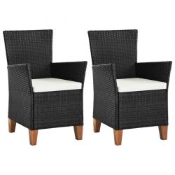 Chaises d'extérieur 2 pcs avec coussins Résine tressée Noir 44103