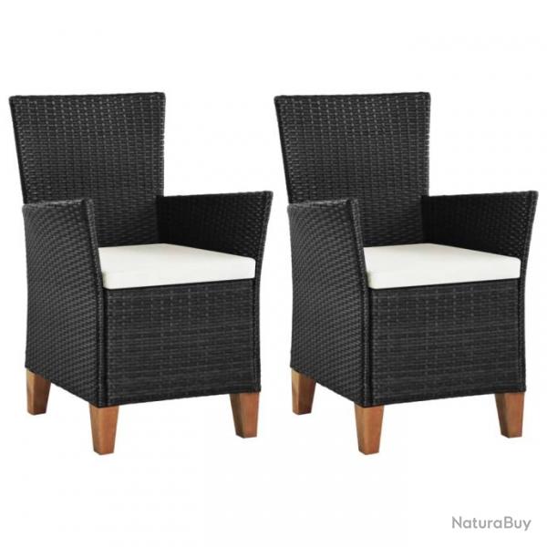 Chaises d'extrieur 2 pcs avec coussins Rsine tresse Noir 44103