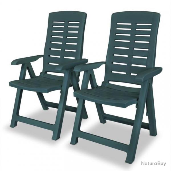 2 pcs Chaises inclinables de jardin Plastique Vert 43896