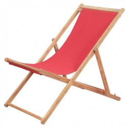 Chaise pliable de plage Tissu et cadre en bois Rouge 43999