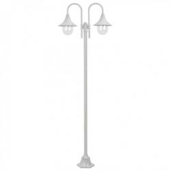 Lampadaire de jardin E27 220 cm Aluminium 2 lanternes Blanc 44208