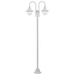 Lampadaire de jardin E27 220 cm Aluminium 2 lanternes Blanc 44208