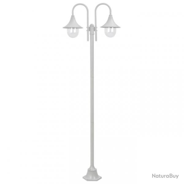 Lampadaire de jardin E27 220 cm Aluminium 2 lanternes Blanc 44208