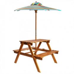 Table à pique-nique et parasol enfants 79x90x60cm Acacia solide 43990