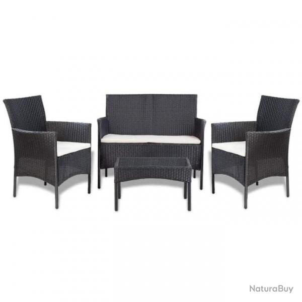 Salon de jardin 4 pcs avec coussins Rsine tresse Noir 44186