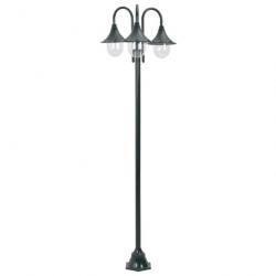 Lampadaire de jardin E27 220cm Aluminium 3 lanternes Vert foncé 44216