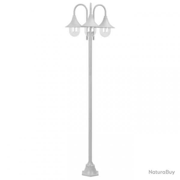 Lampadaire de jardin E27 220 cm Aluminium 3 lanternes Blanc 44206