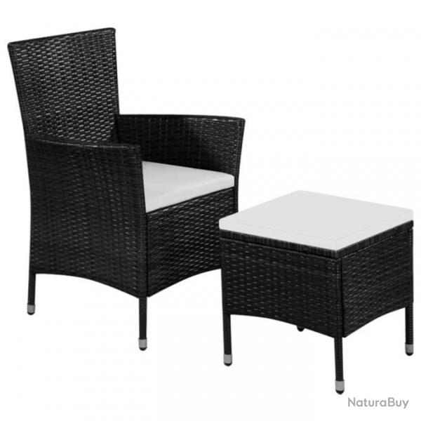 Chaise et tabouret d'extrieur et coussins Rsine tresse Noir