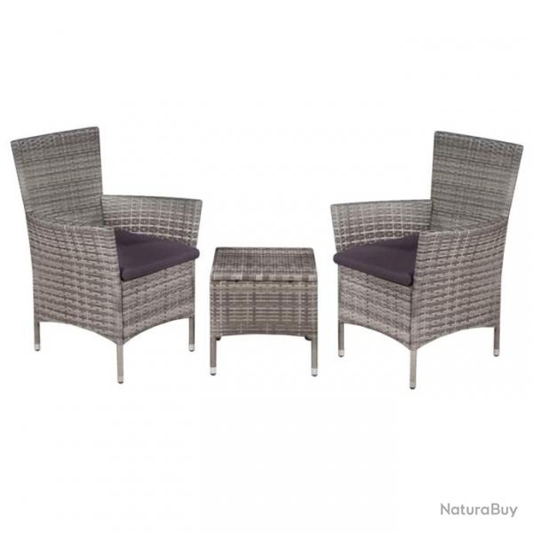 Mobilier de bistro 3 pcs Rsine tresse Gris 44095