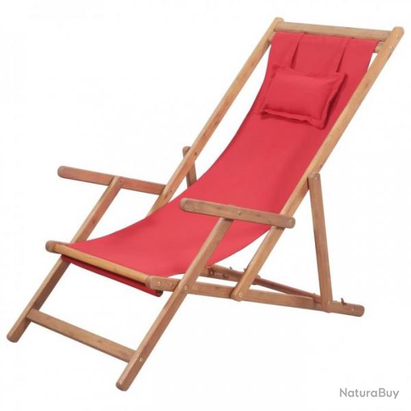 Chaise pliable de plage Tissu et cadre en bois Rouge 43995