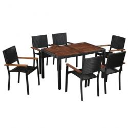 Mobilier d'extérieur 7 pcs Résine tressée et bois d'acacia Noir 43935