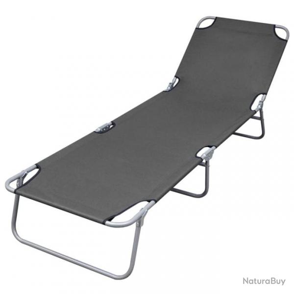 Chaise longue pliable avec dossier rglable Gris 44293