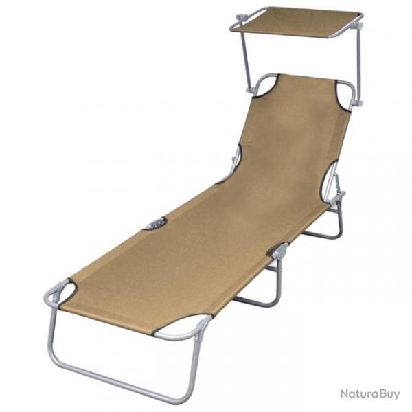 Chaise longue pliable avec auvent Acier Taupe