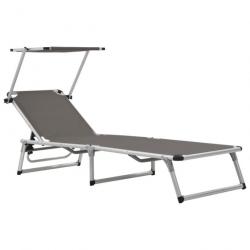 Chaise longue pliable avec auvent Aluminium et textilène Gris 44335