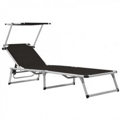 Chaise longue pliable avec auvent Aluminium et textilène Noir 44333