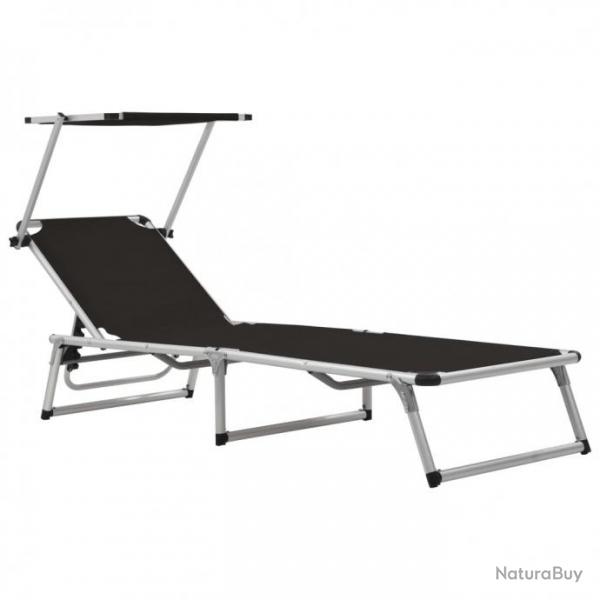 Chaise longue pliable avec auvent Aluminium et textilne Noir 44333