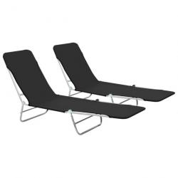 Chaises longues pliables 2 pcs Acier et tissu Noir 44300