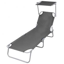 Chaise longue pliable avec auvent Acier Gris 44291