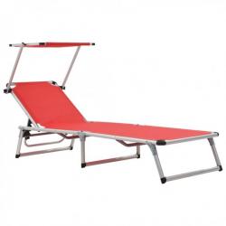 Chaise longue pliable avec auvent Aluminium et textilène Rouge 44334