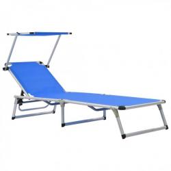 Chaise longue pliable avec toit Aluminium et textilène Bleu 44332