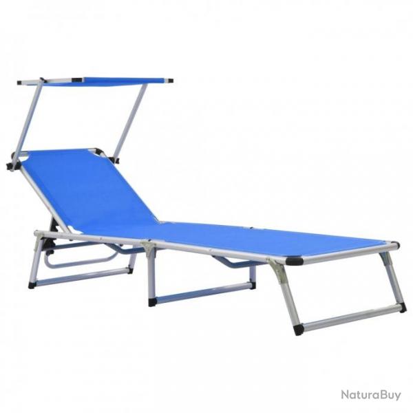 Chaise longue pliable avec toit Aluminium et textilne Bleu 44332