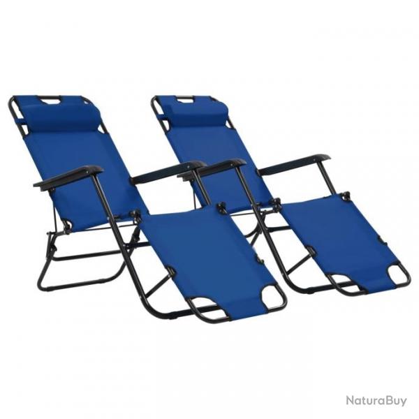 Chaises longues pliables 2 pcs avec repose-pied Acier Bleu 44342