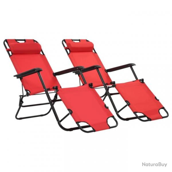 Chaises longues pliables 2 pcs avec repose-pied Acier Rouge 44344