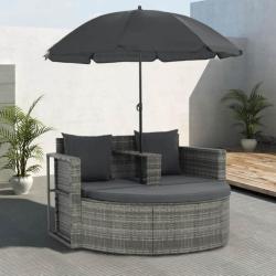 Canapé de jardin avec coussins et parasol Gris Résine tressée 44478
