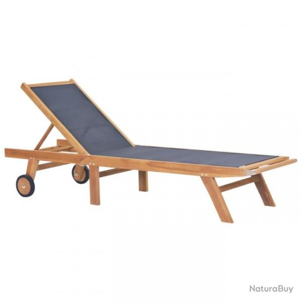 Chaise longue pliable avec roulettes Teck massif et textilne 44668