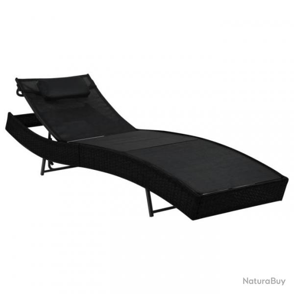 Chaise longue avec oreiller Rsine tresse Noir